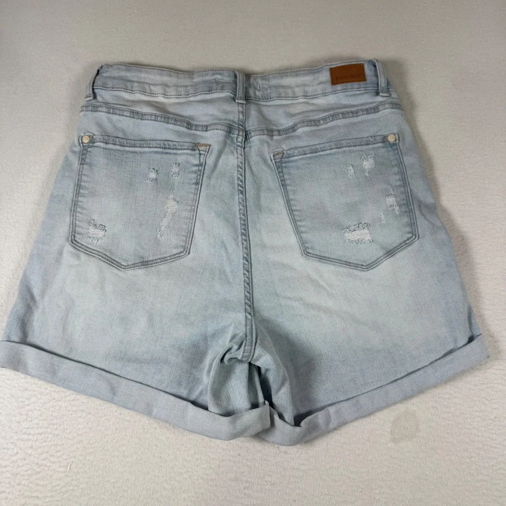 Judy‎ Blue Distressed Aztec Jean Shorts Womens 1XL Light Wash Denim Western Boho